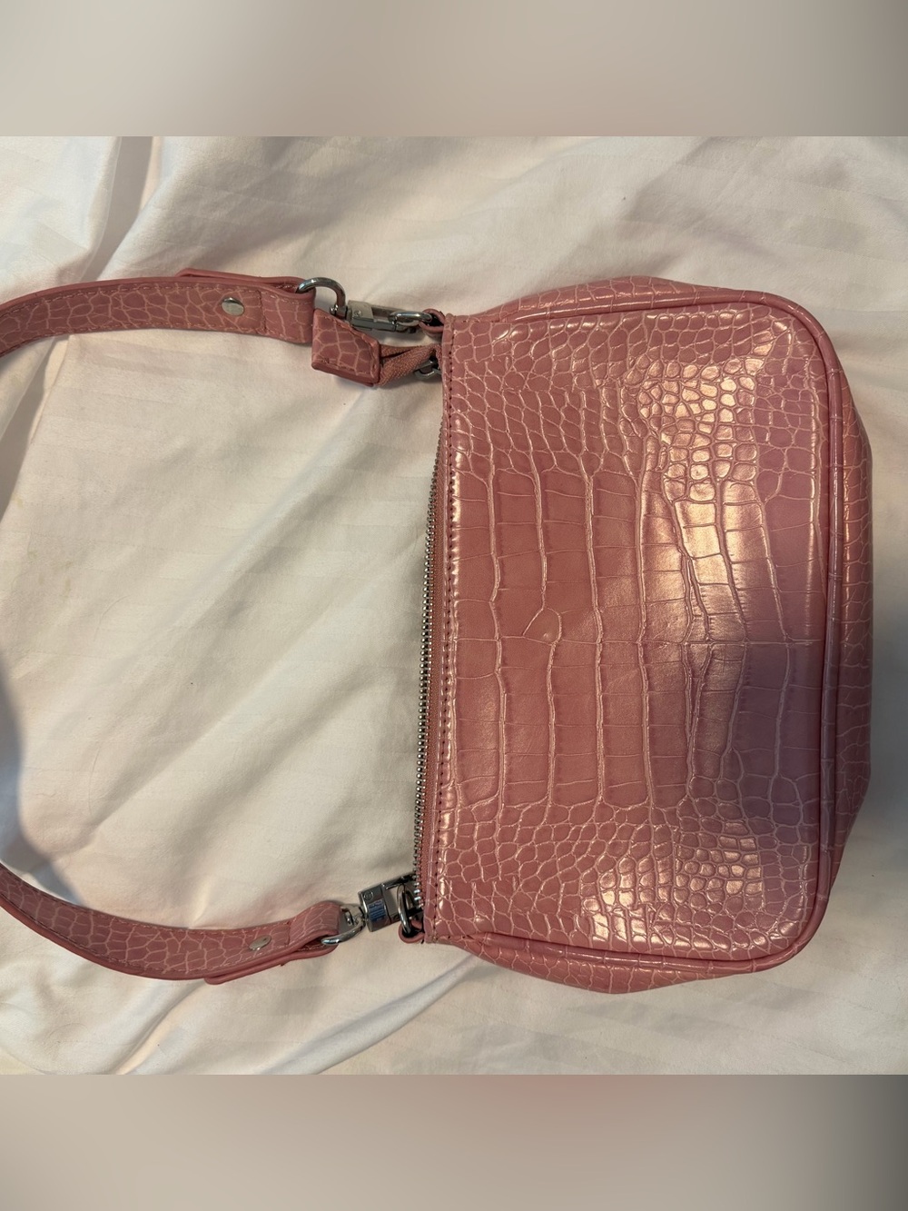 Urban Outfitters Pink Croc-Embossed Shoulder Bag